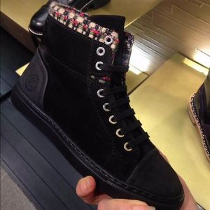 Chanel Black Suede High Top Sneaker Size 36